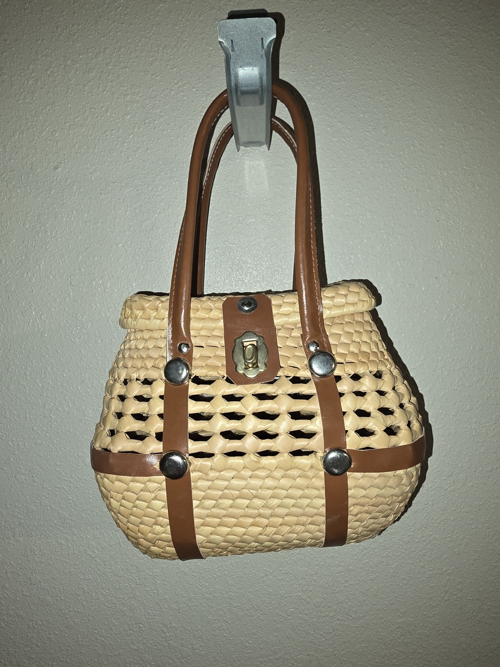 ​Vintage Wicker Basket Handbag - Cottagecore Retro Purse
